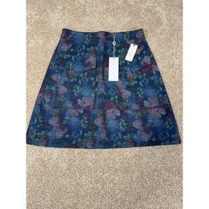 NWT Erin Fetherston Anthropologie Floral Mini Skirt Blue Denim 2 Dark Academia